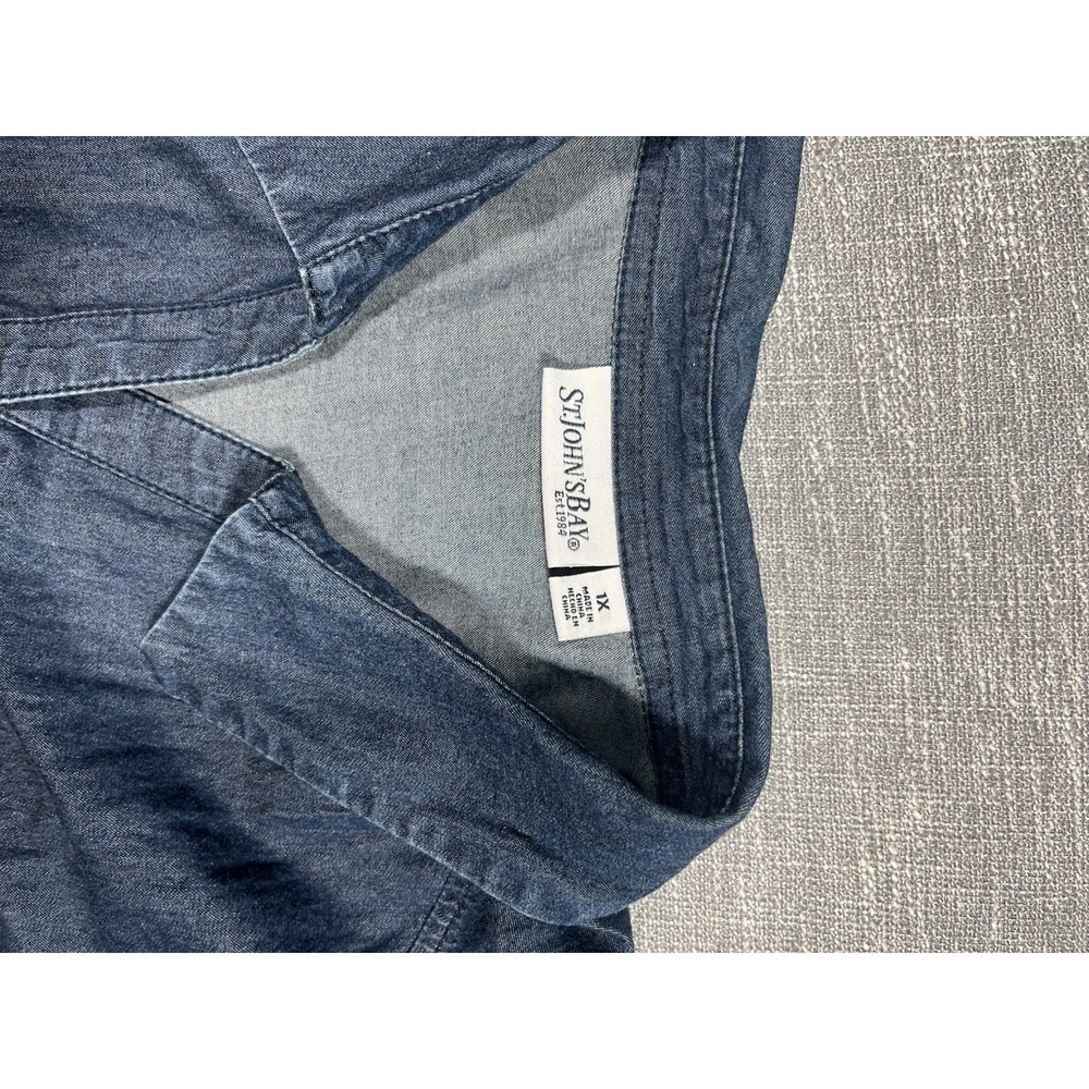 St. John's Bay unisex Blue Denim Cotton Button-Up Shirt Pockets Big & Tall 1X - Picture 2 of 8
